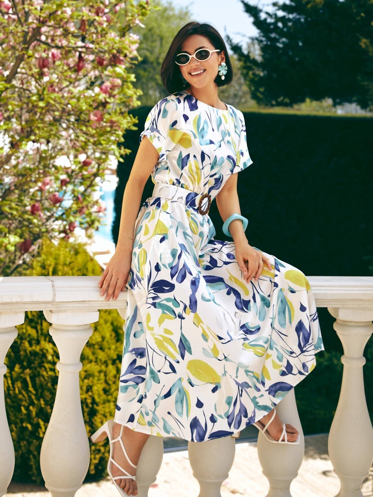 Літнє плаття кльош із сатину з принтом | 89615 Літнє плаття кльош із сатину з принтом | 89615