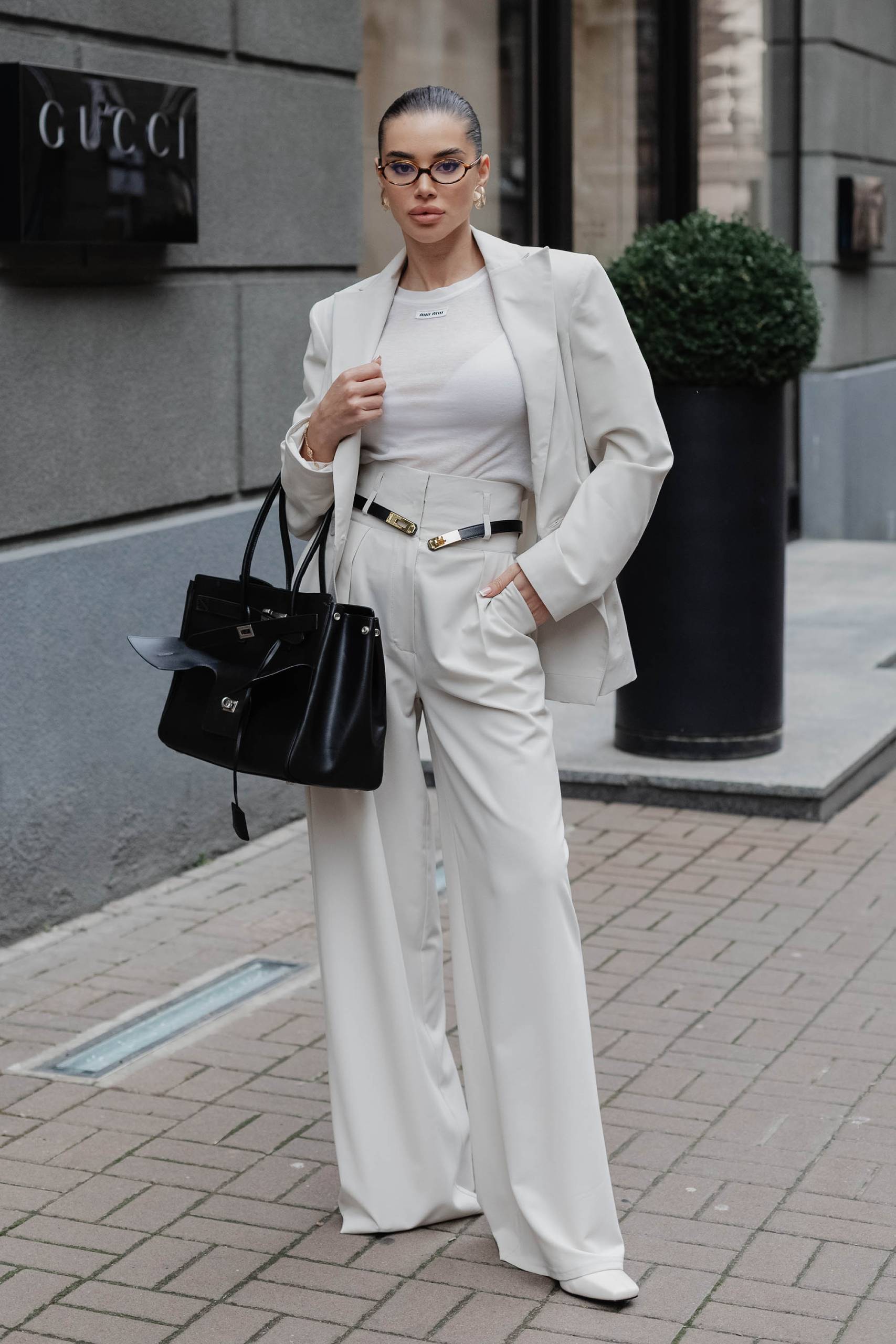 Штани-палаццо вільного прямого крою білі | 89798