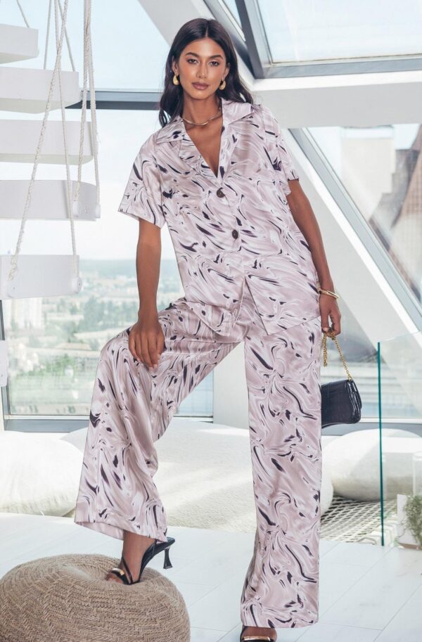 Атласний костюм-двійка пудровий | 89489