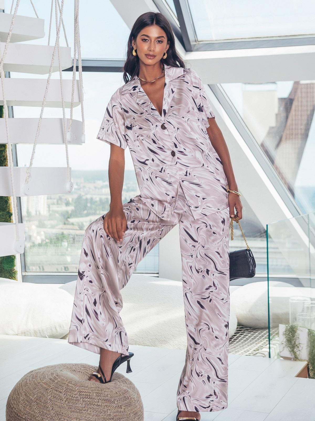 Атласний костюм-двійка пудровий | 89489 Атласний костюм-двійка пудровий | 89489