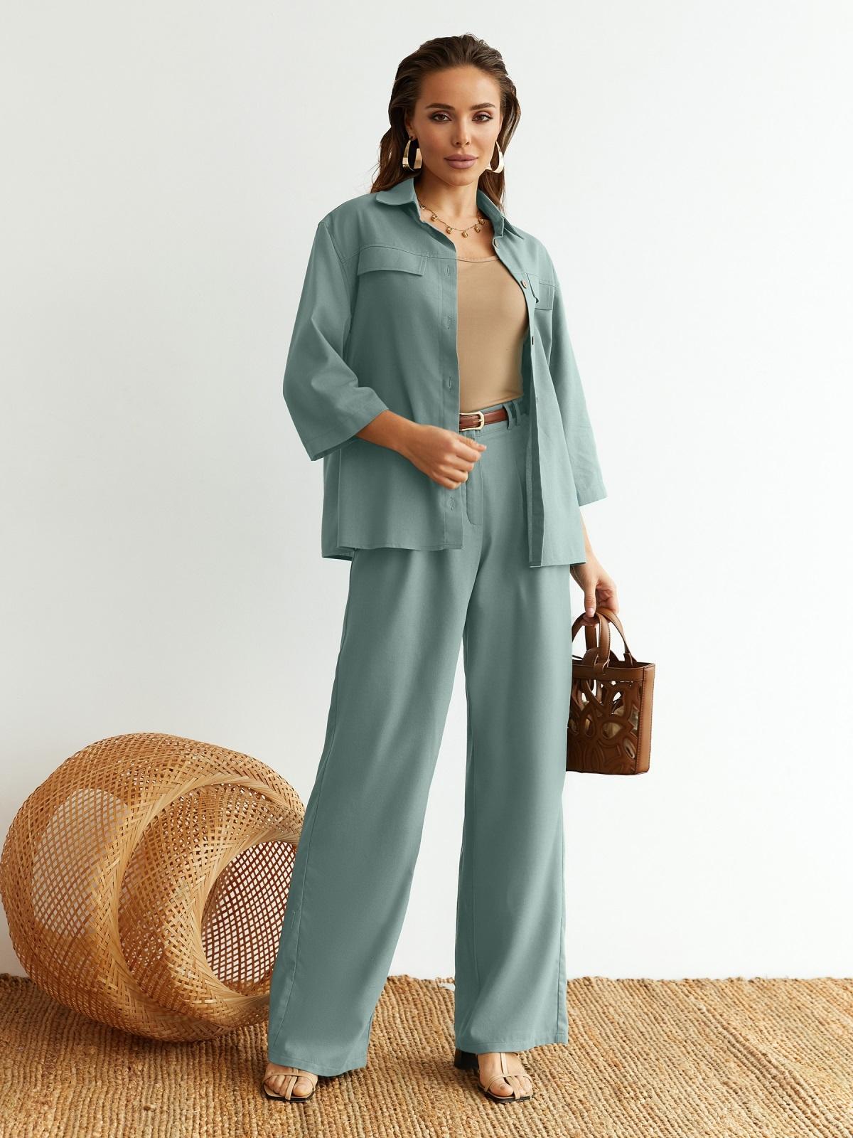 Літній лляний костюм-двійка м'ятний | 89530 Літній лляний костюм-двійка м'ятний | 89530