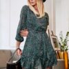 Шифонове плаття-трапеція в зелений принт | 89586