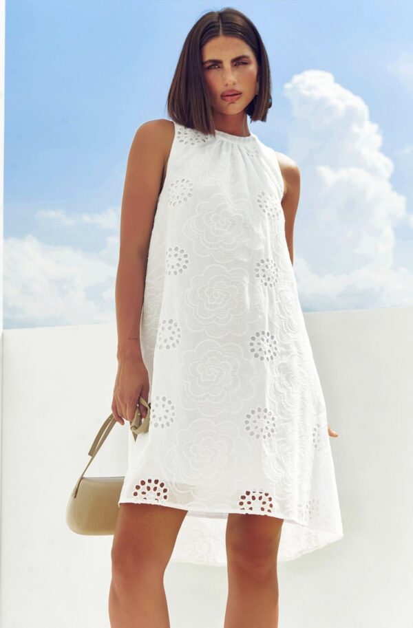 Літня сукня подовжена по спинці біла | 89758