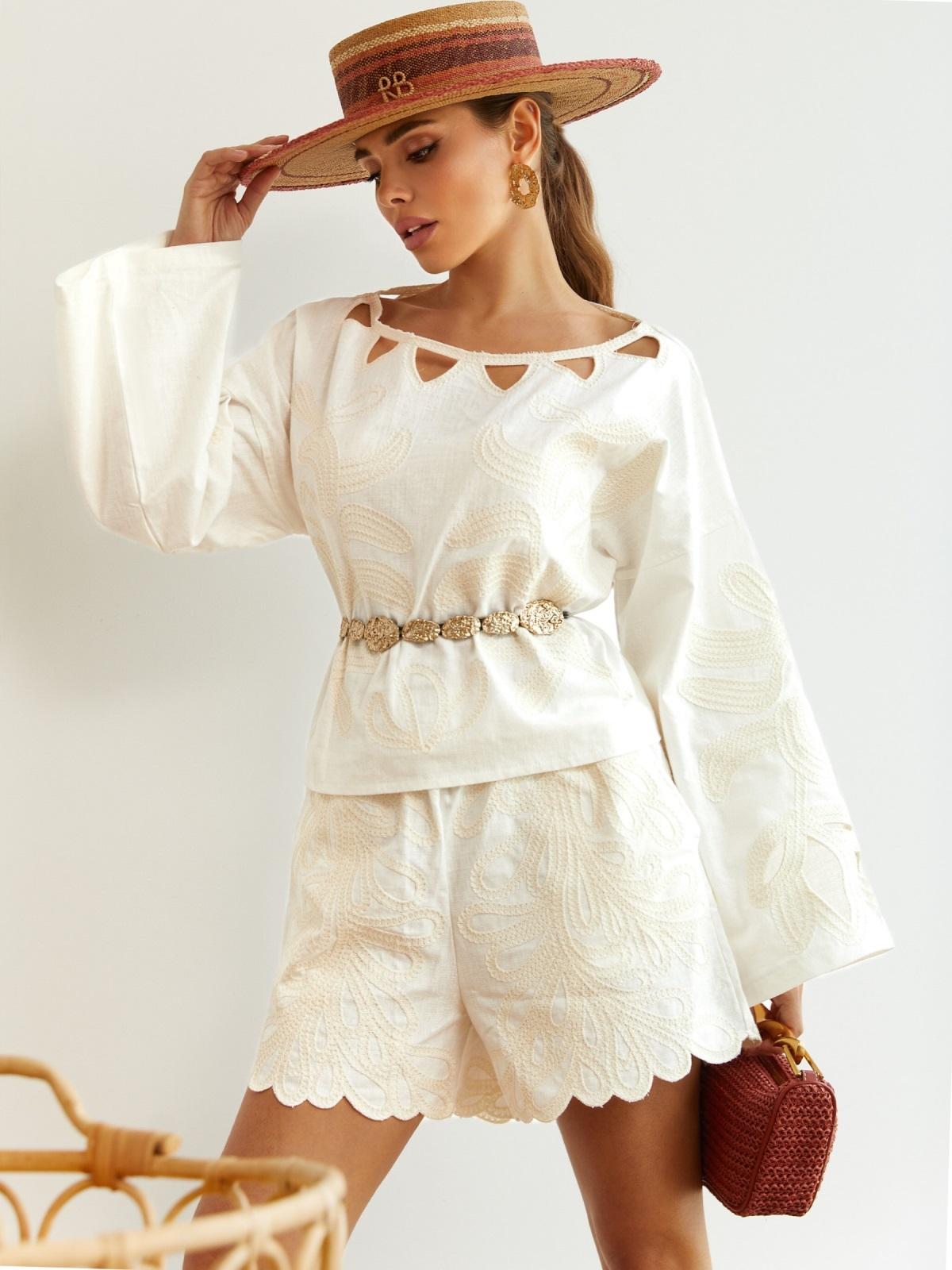 Бавовняний костюм з шортами молочний | 89809 Бавовняний костюм з шортами молочний | 89809