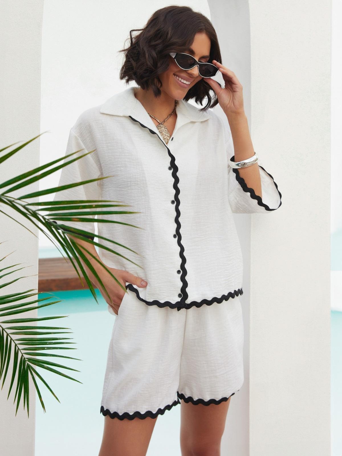 Літній костюм-двійка з шортами білий | 89501