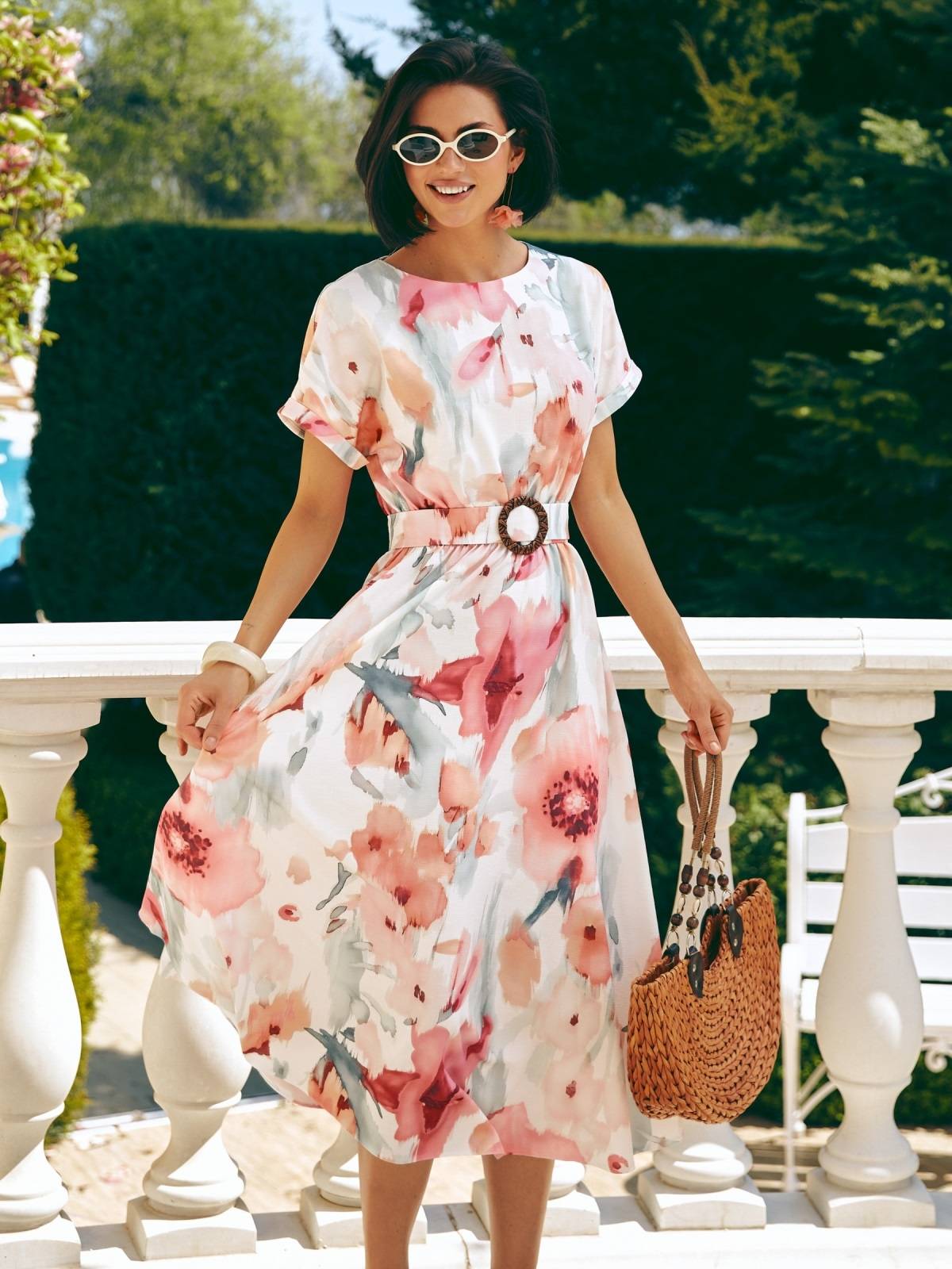 Літнє плаття кльош в рожеві квіти | 89639