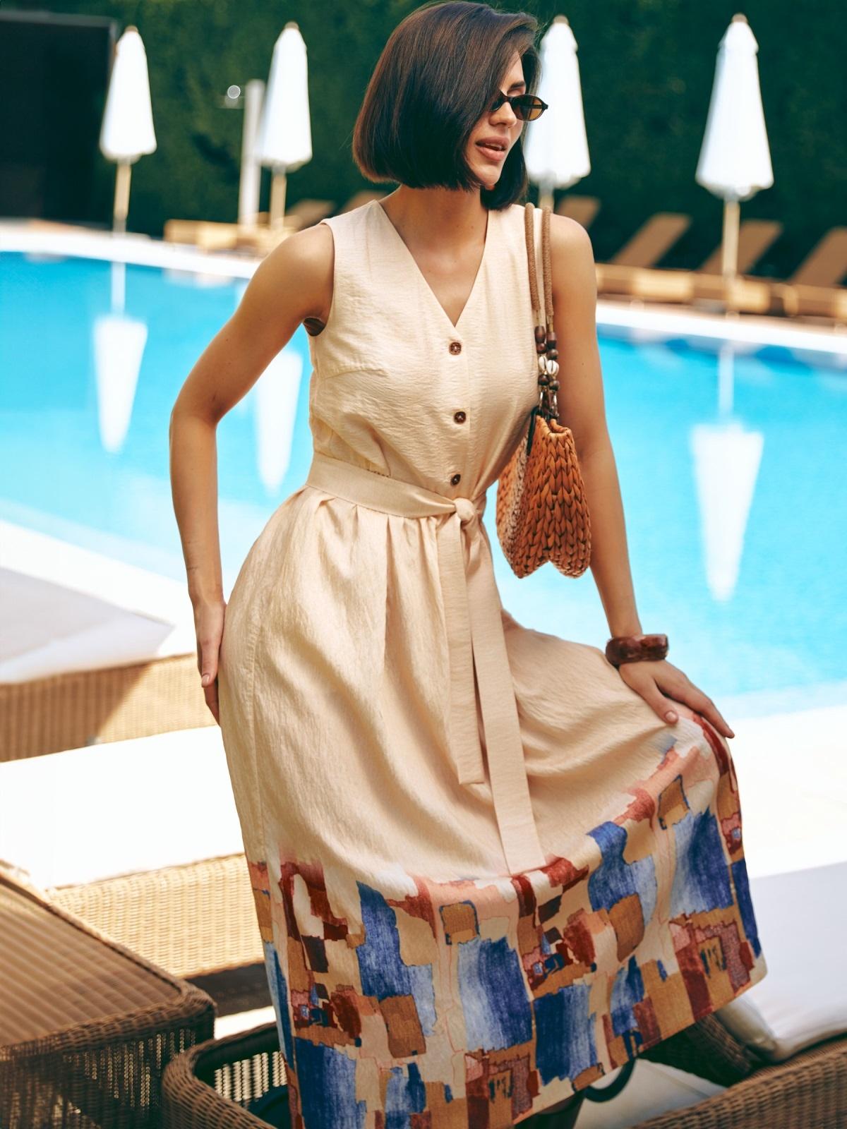 Літня сукня з віскози персикова з принтом | 89695