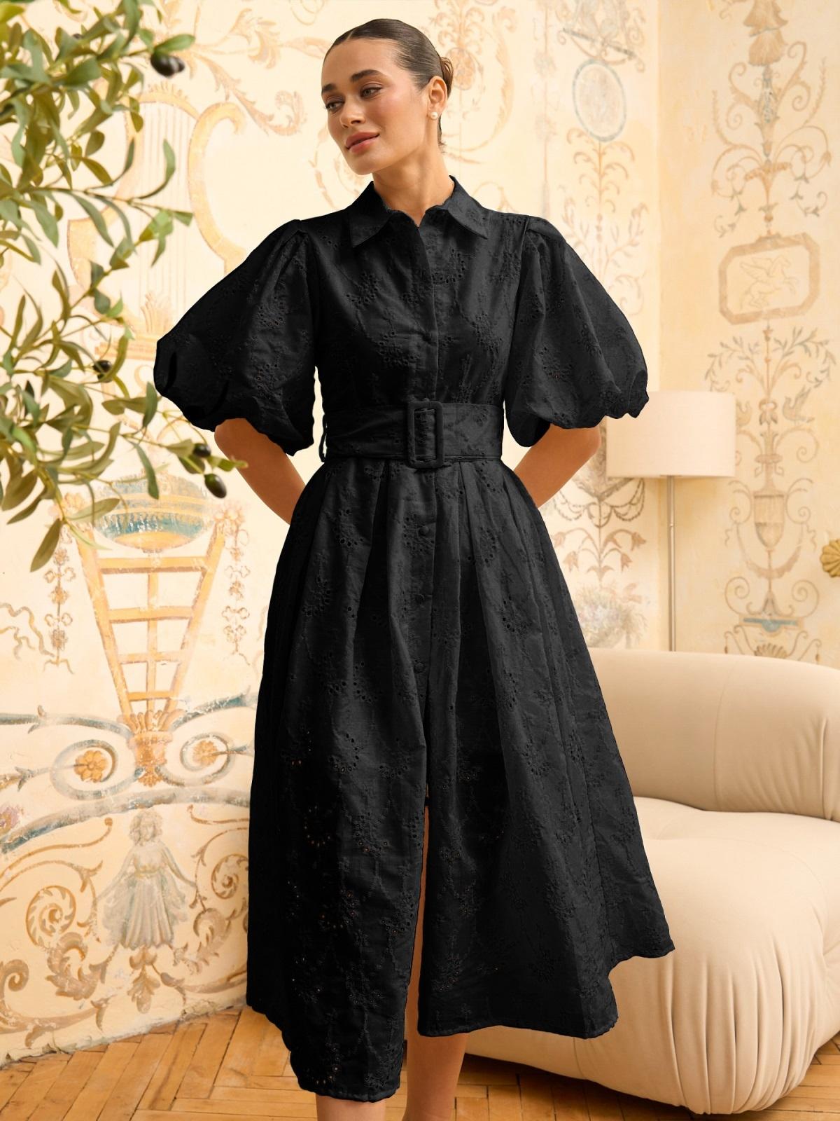 Святкова літня сукня чорна з рукавами буф | 89667