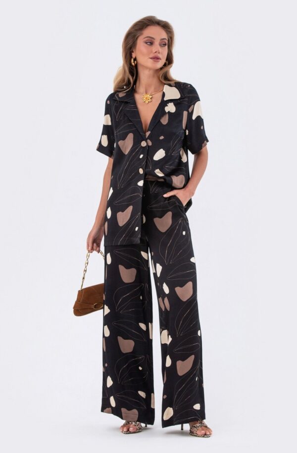 Атласний костюм-двійка в піжамному стилі | 89476
