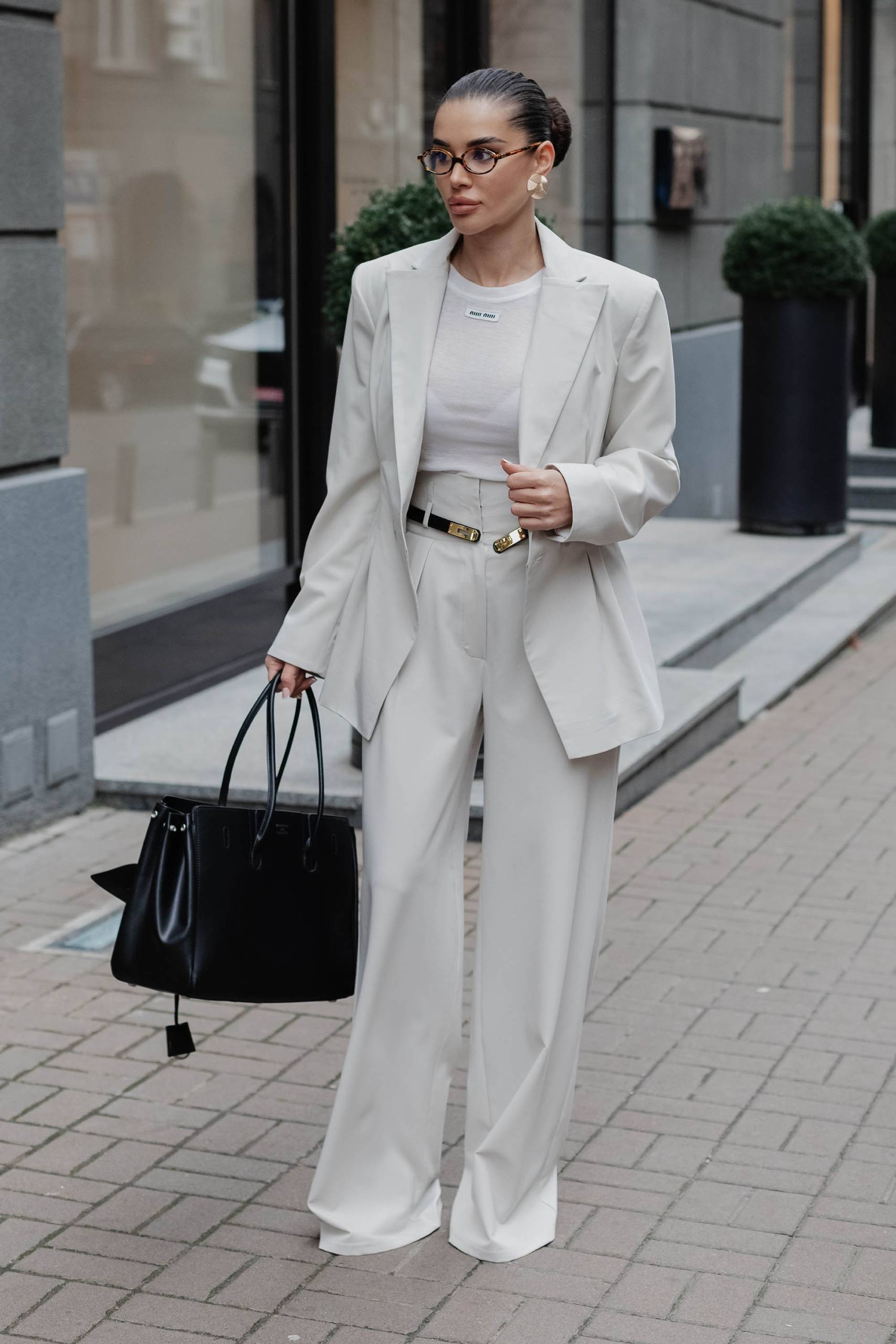 Штани-палаццо вільного прямого крою білі | 89798