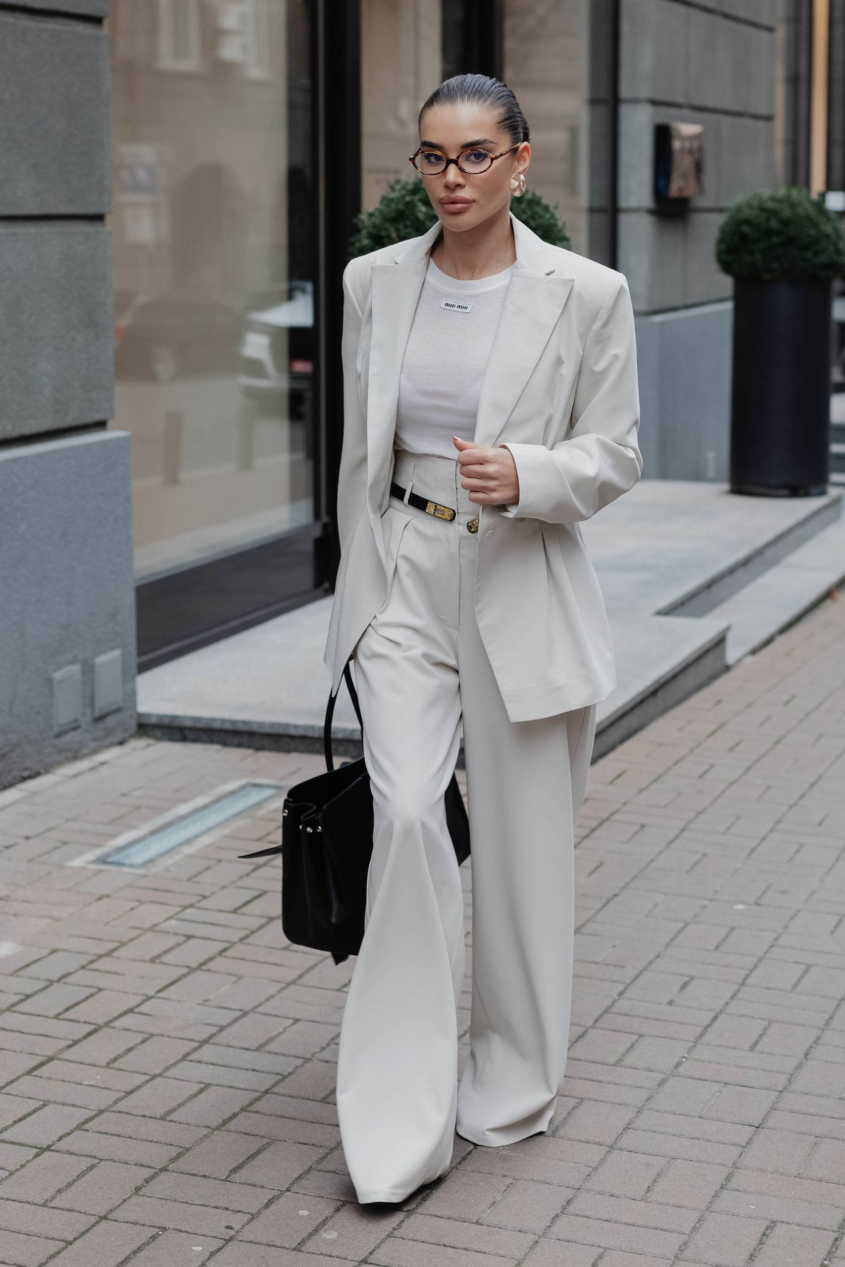 Штани-палаццо вільного прямого крою білі | 89798