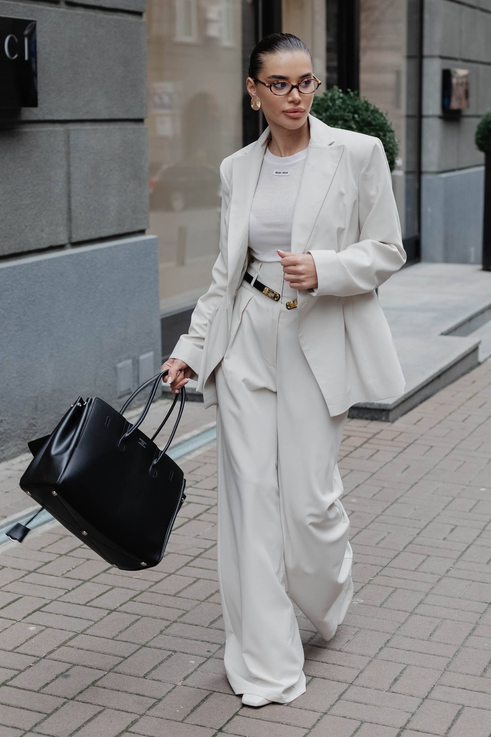 Штани-палаццо вільного прямого крою білі | 89798