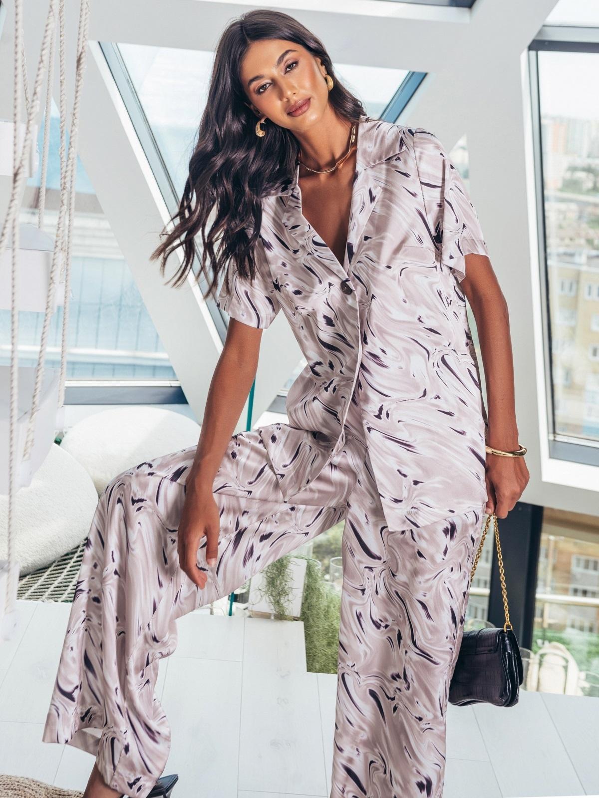 Атласний костюм-двійка пудровий | 89489 Атласний костюм-двійка пудровий | 89489