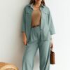 Літній лляний костюм-двійка м'ятний | 89530 Літній лляний костюм-двійка м'ятний | 89530