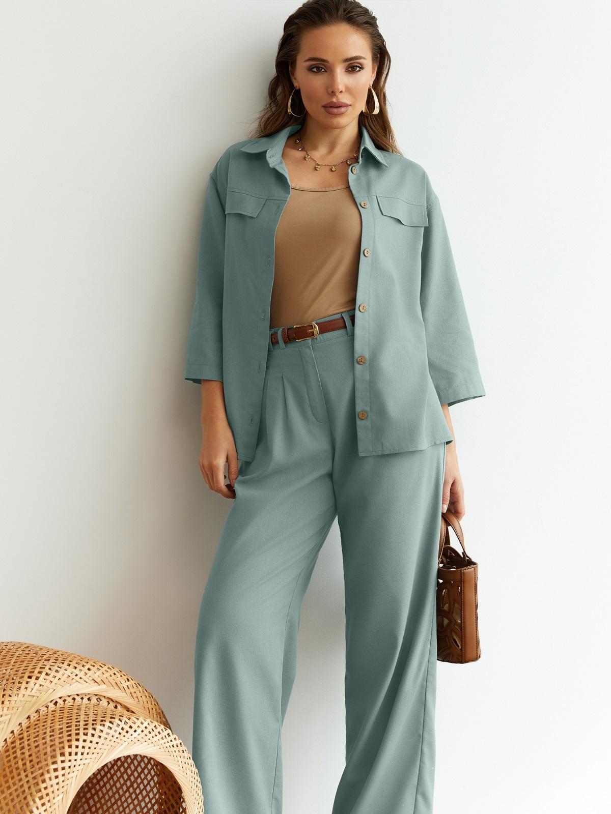 Літній лляний костюм-двійка м'ятний | 89530 Літній лляний костюм-двійка м'ятний | 89530