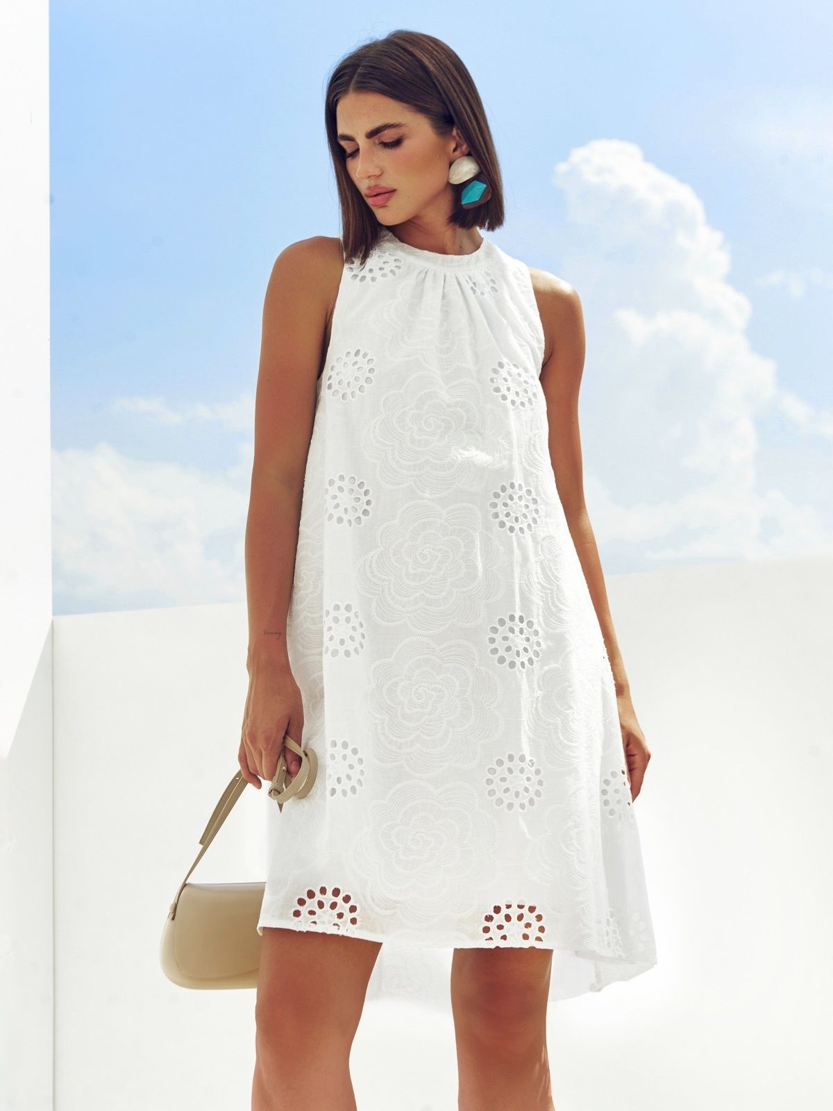 Літня сукня подовжена по спинці біла | 89758