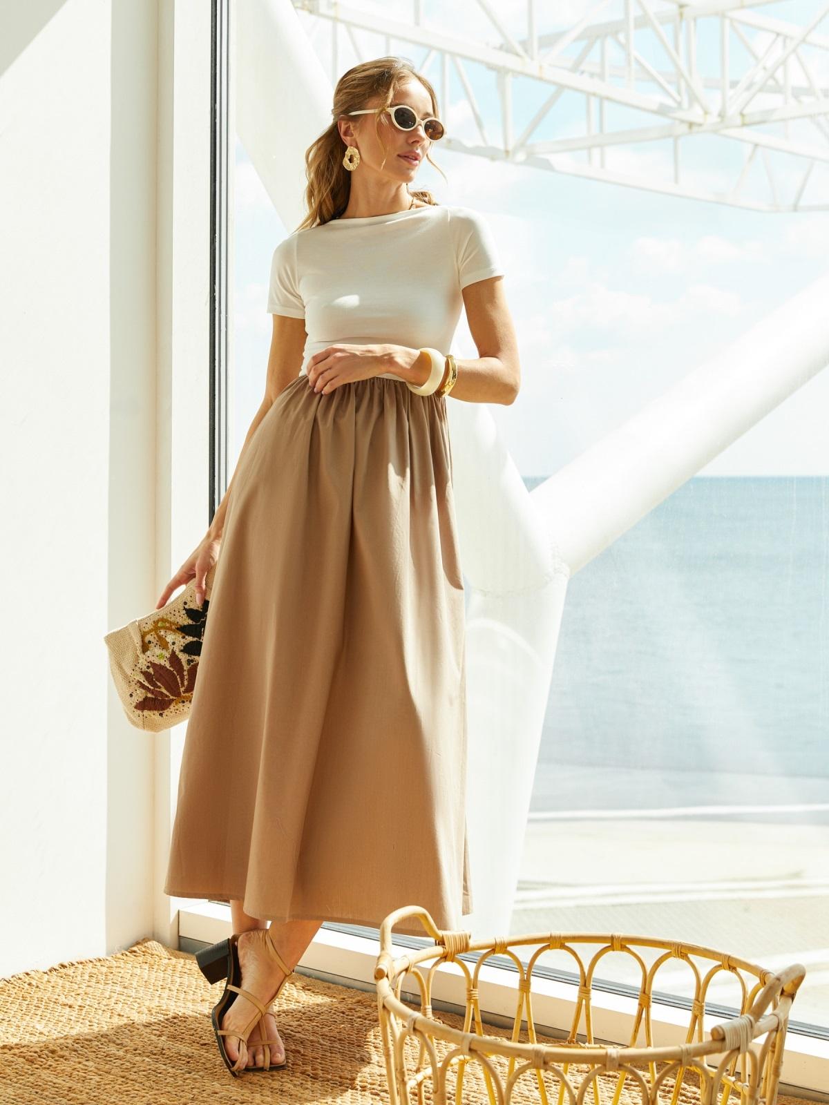 Літня сукня з трикотажним верхом бежева | 89684