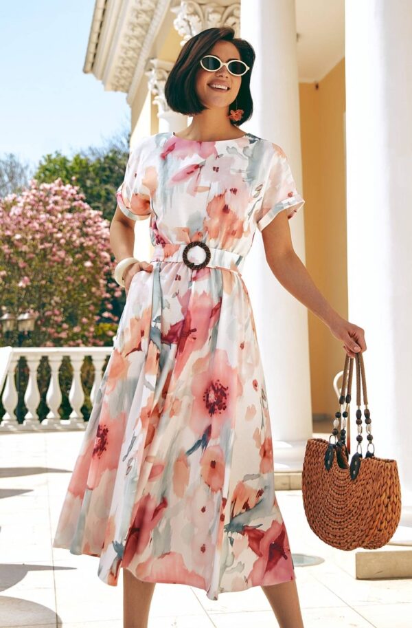 Літнє плаття кльош в рожеві квіти | 89639