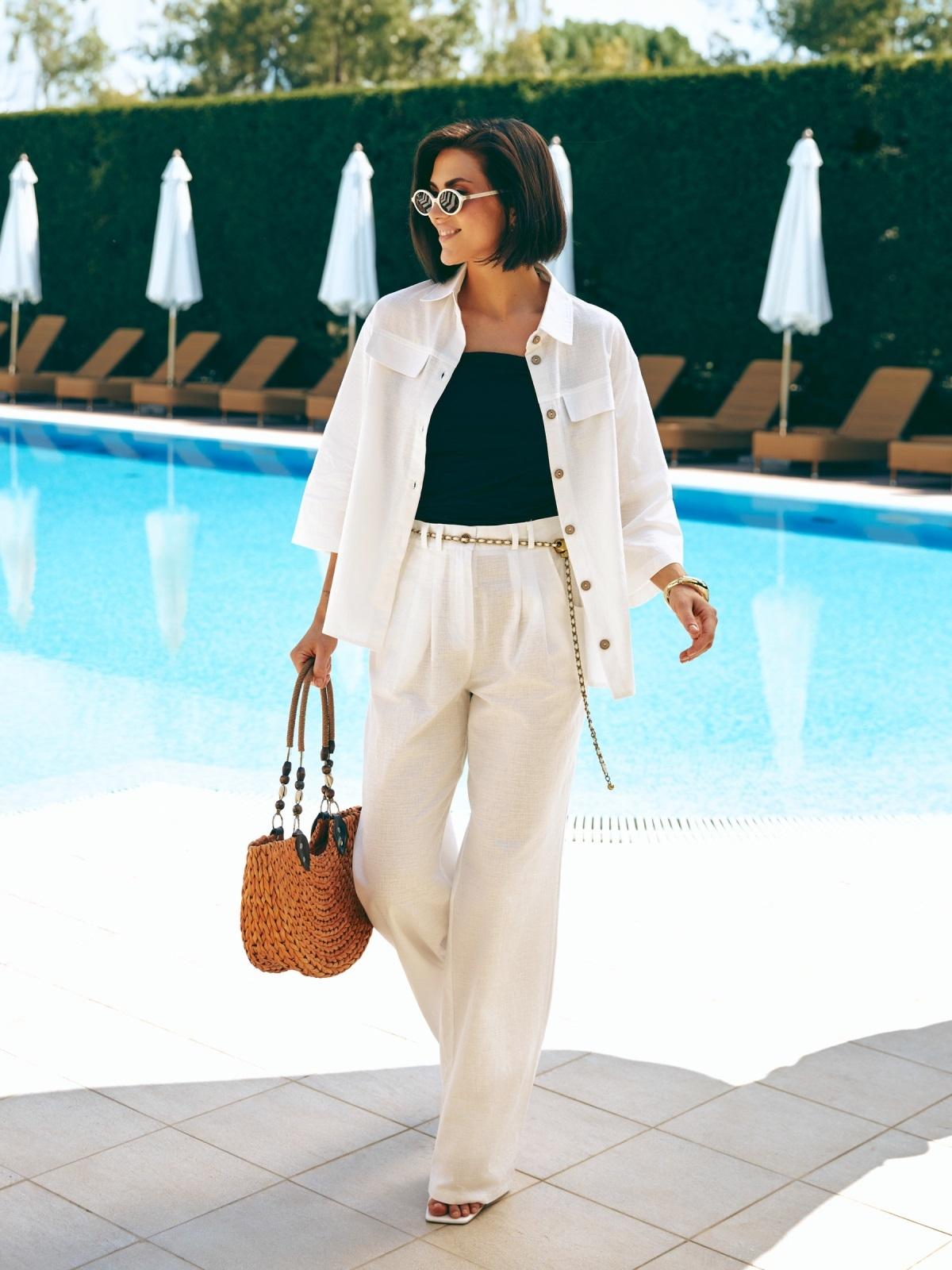 Літній лляний костюм-двійка молочний | 89519