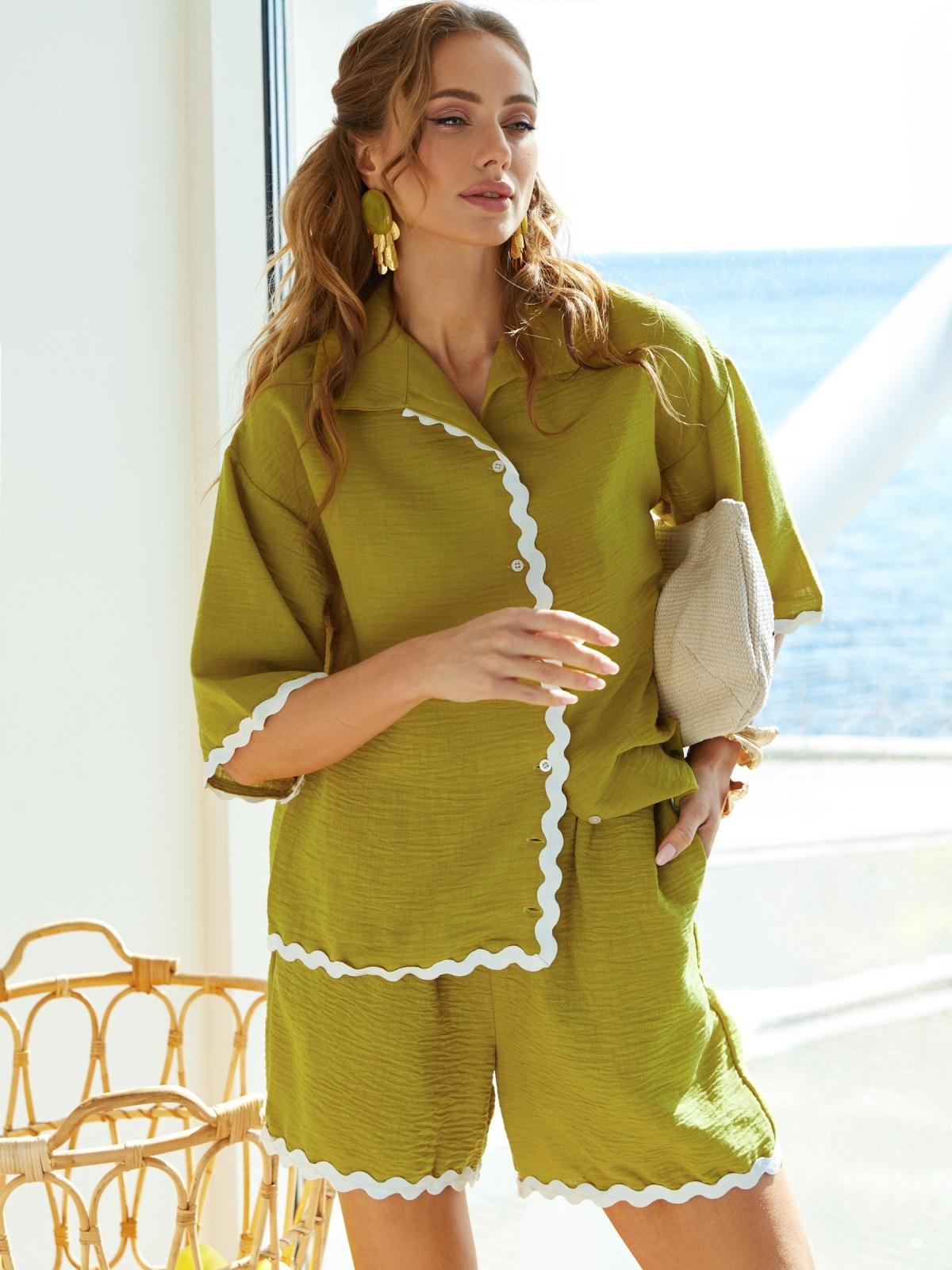 Літній костюм-двійка з шортами гірчичний | 89510