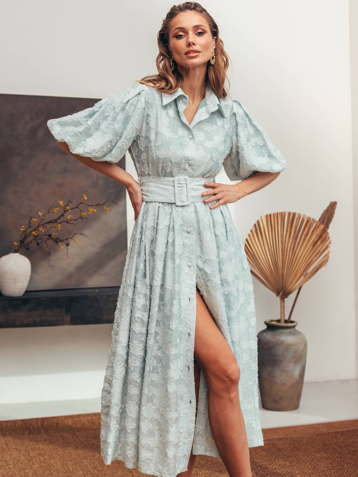 Святкова літня сукня м'ятна з рукавами буф | 89648 Святкова літня сукня м'ятна з рукавами буф | 89648