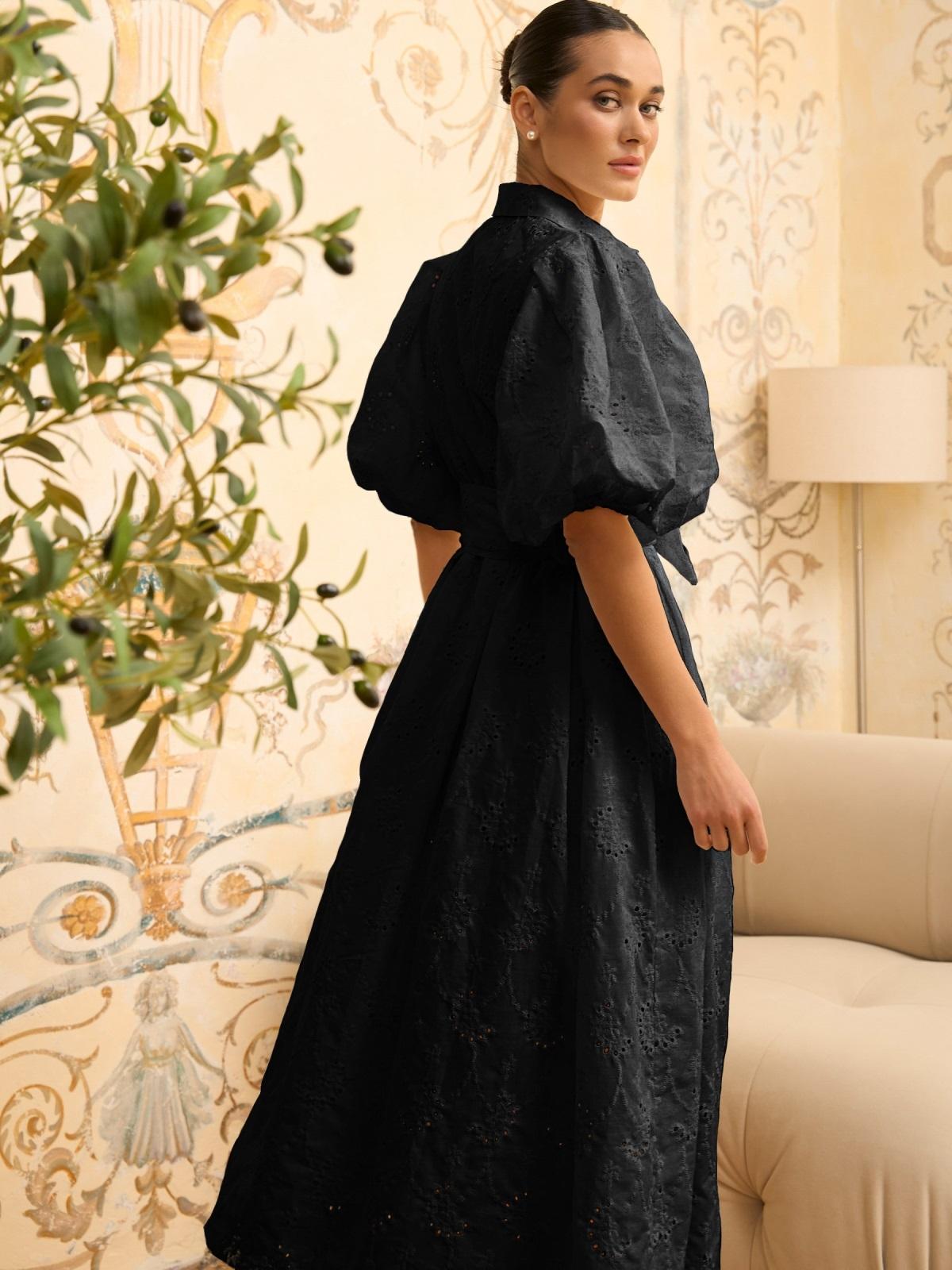 Святкова літня сукня чорна з рукавами буф | 89667