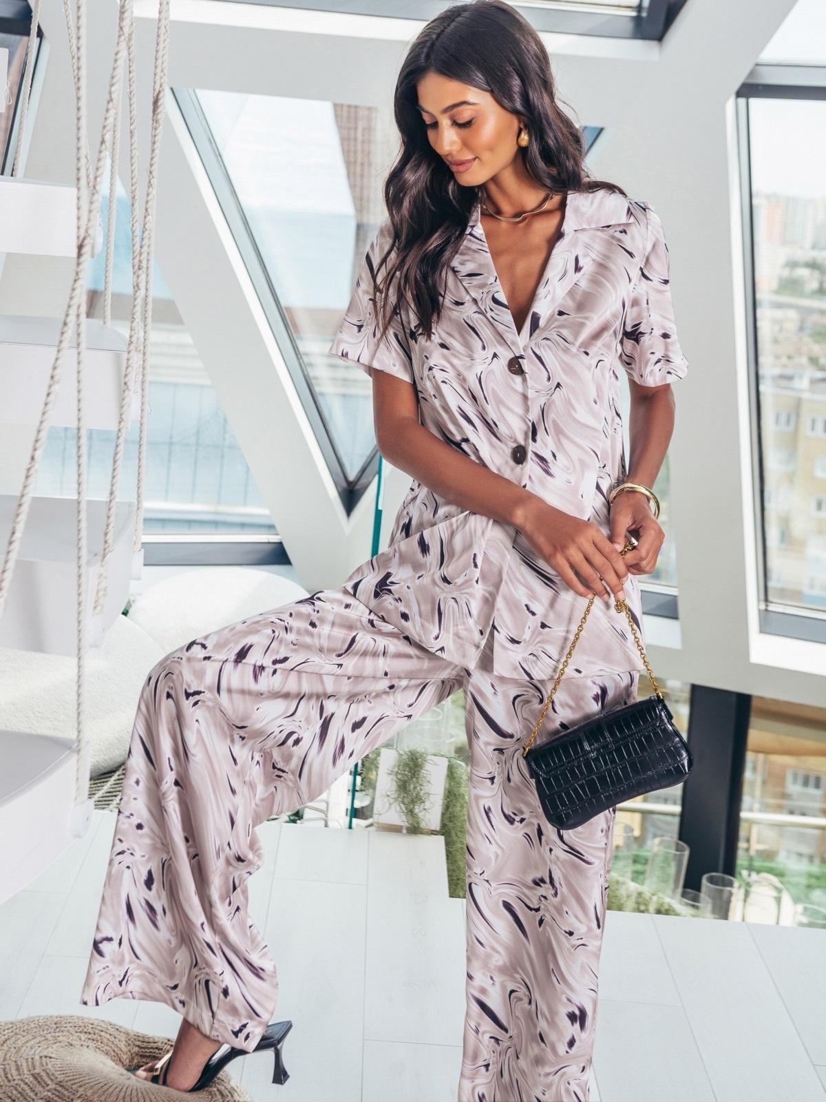 Атласний костюм-двійка пудровий | 89489 Атласний костюм-двійка пудровий | 89489