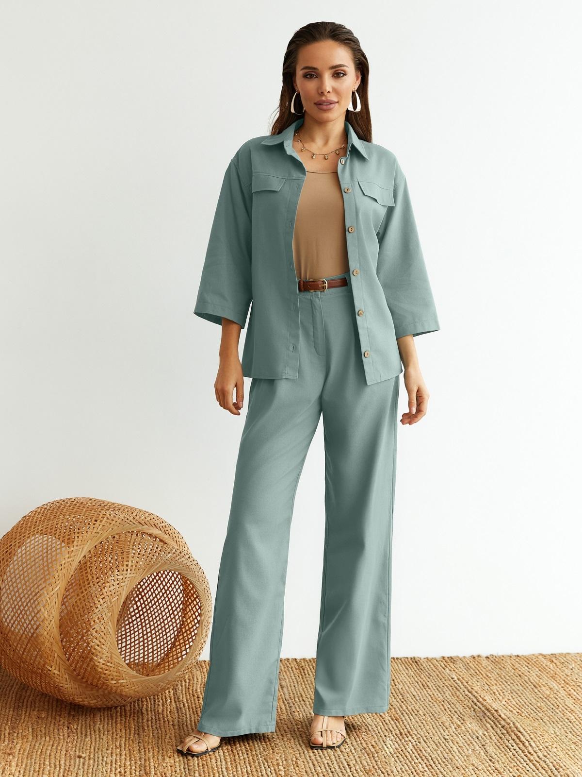 Літній лляний костюм-двійка м'ятний | 89530 Літній лляний костюм-двійка м'ятний | 89530