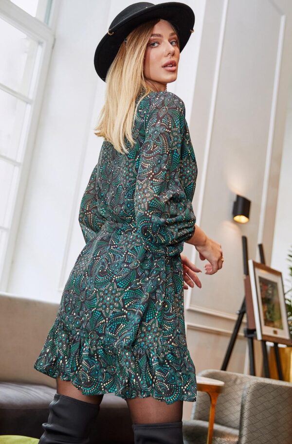 Шифонове плаття-трапеція в зелений принт | 89586