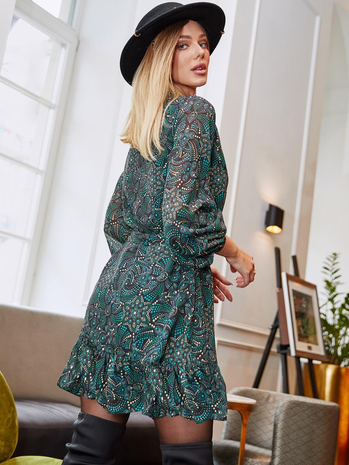 Шифонове плаття-трапеція в зелений принт | 89586