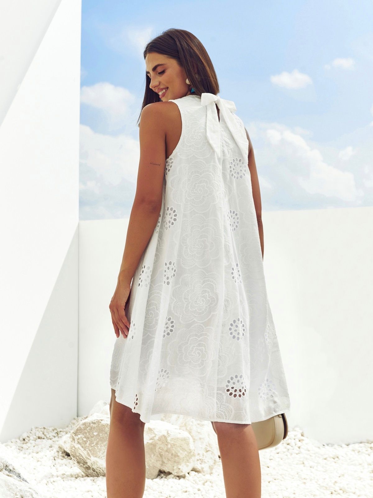 Літня сукня подовжена по спинці біла | 89758