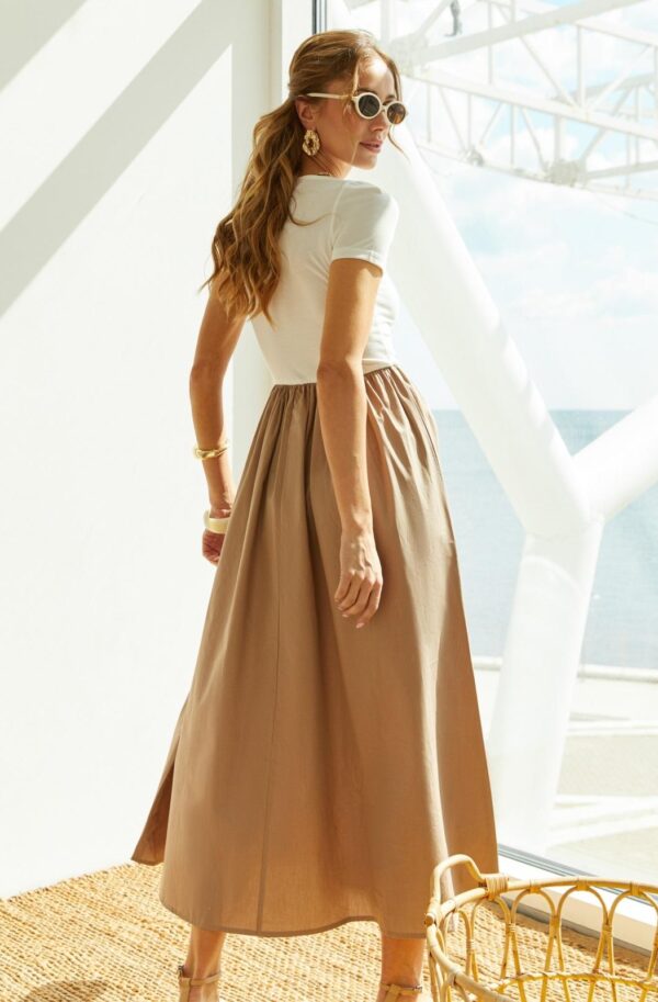 Літня сукня з трикотажним верхом бежева | 89684