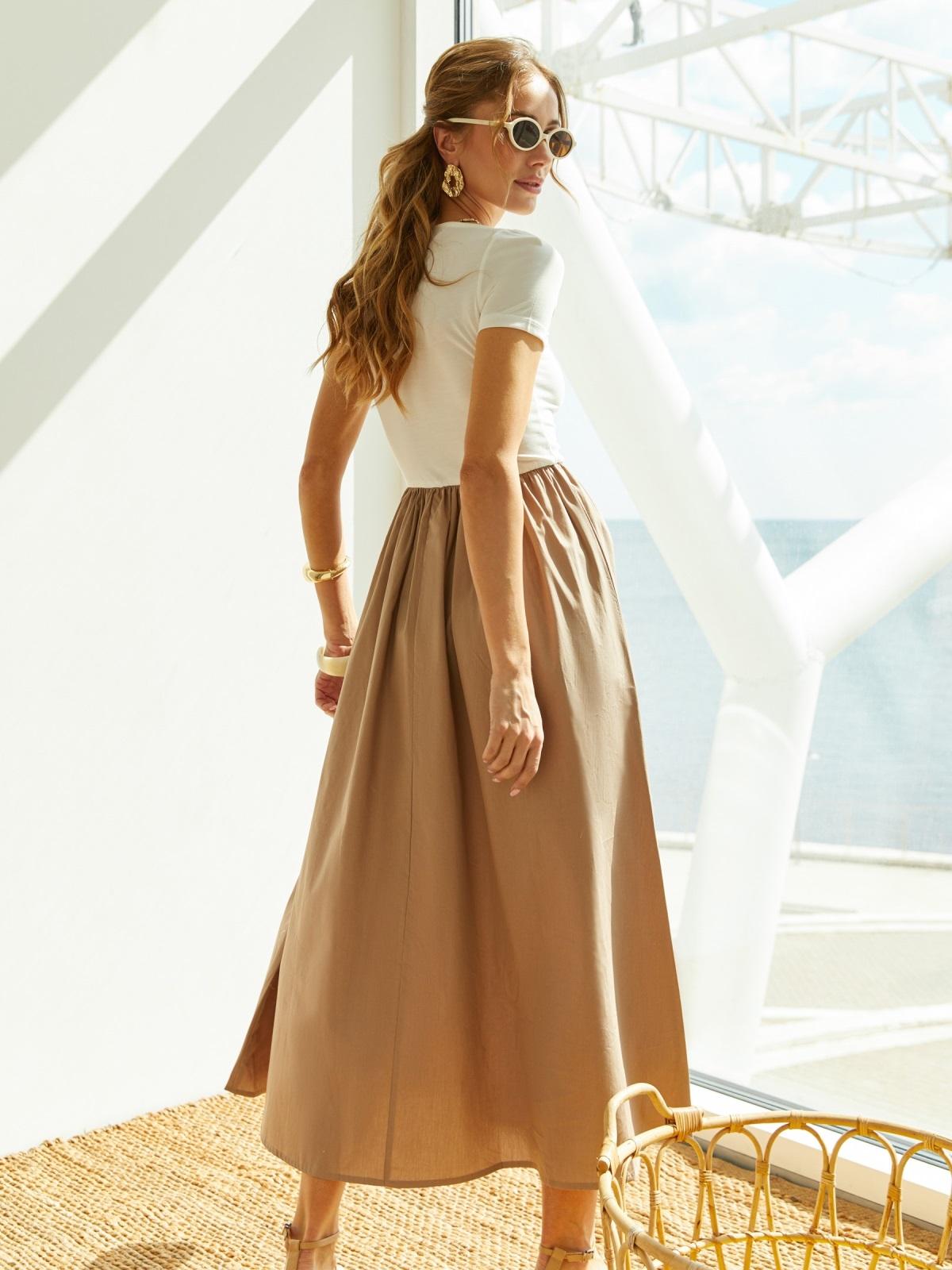 Літня сукня з трикотажним верхом бежева | 89684