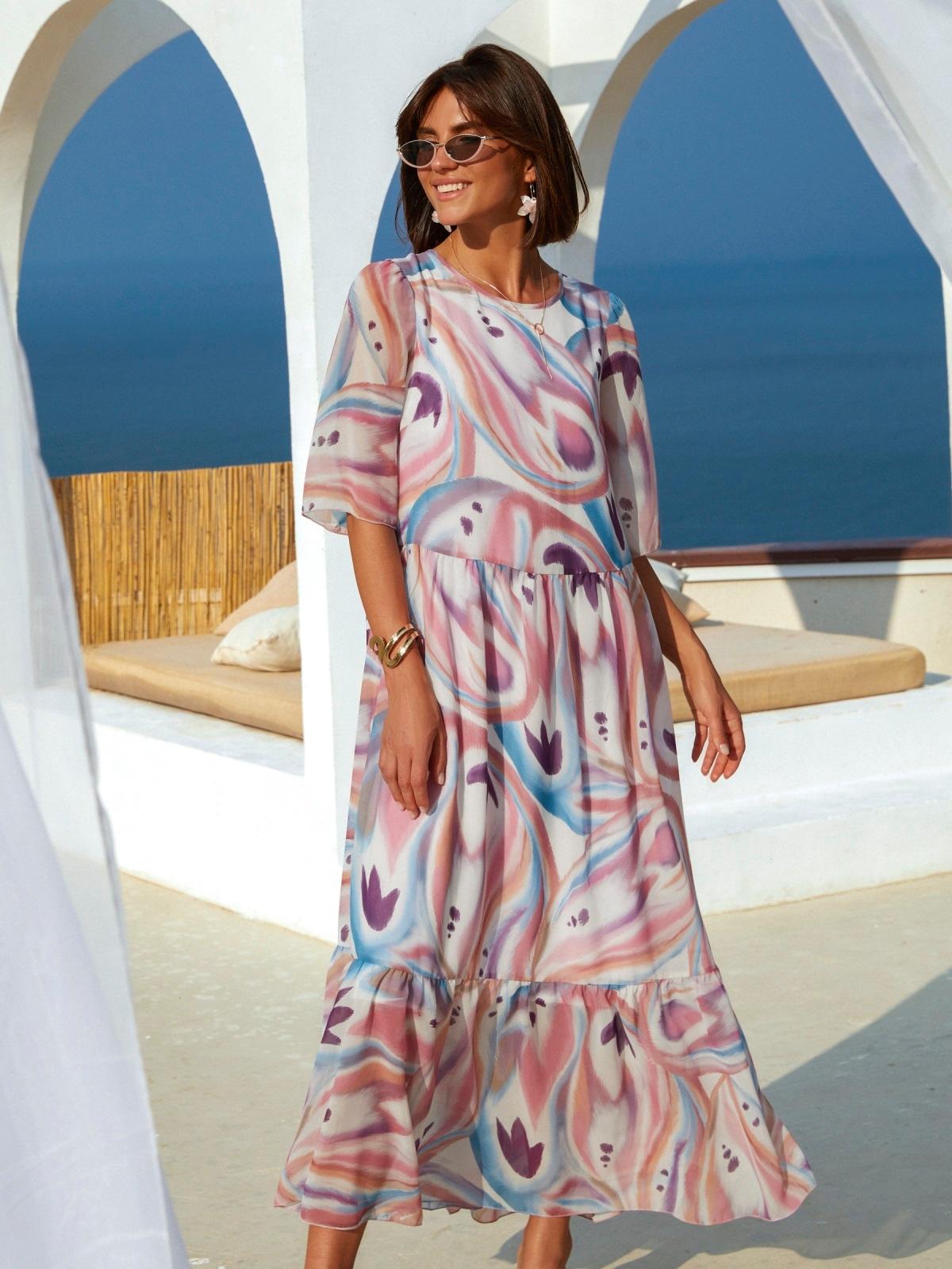 Шифонове плаття-максі рожеве в принт | 89674 Шифонове плаття-максі рожеве в принт | 89674