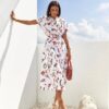 Літнє плаття кльош із софту біле з принтом | 89627