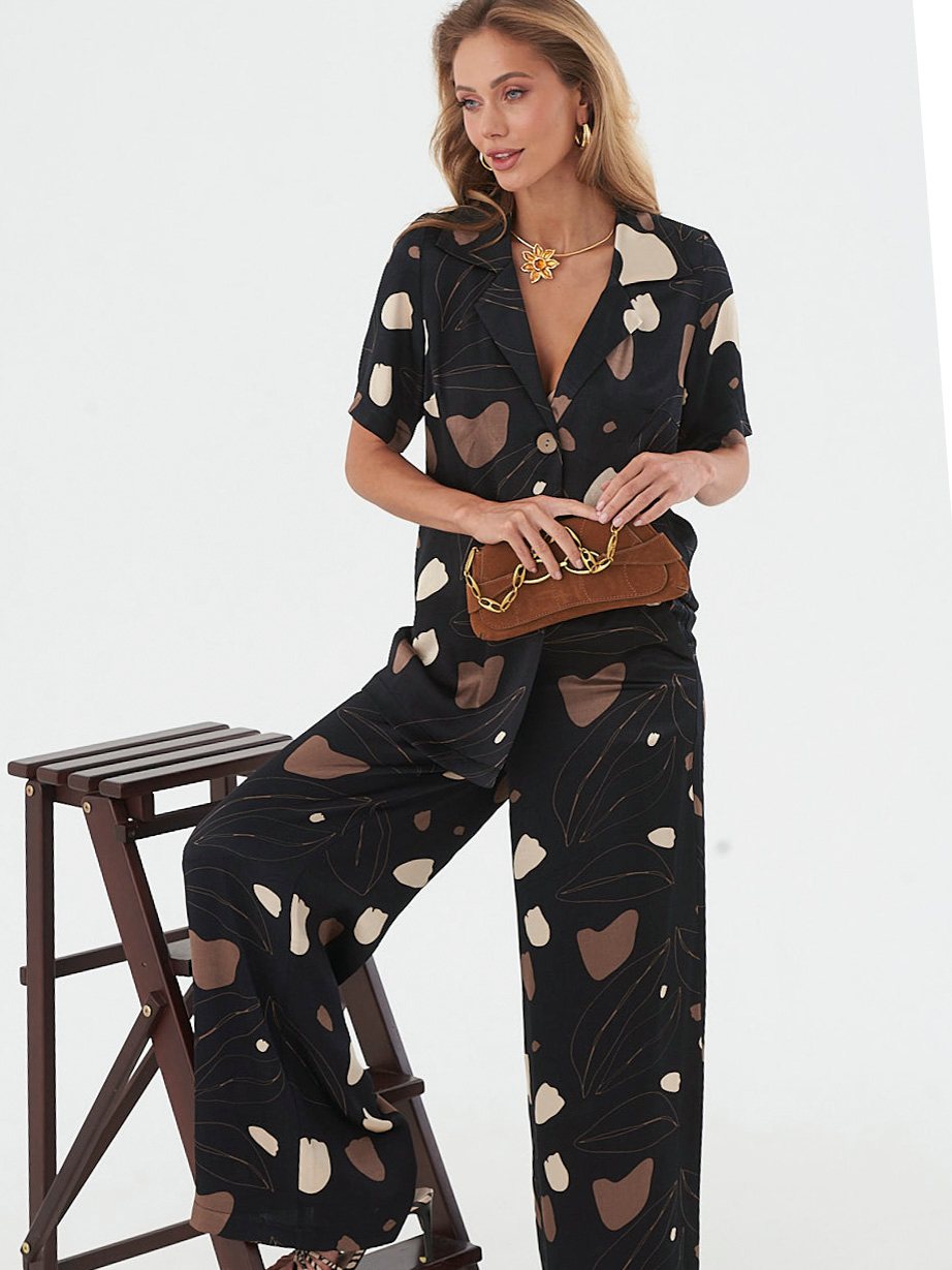 Атласний костюм-двійка в піжамному стилі | 89476