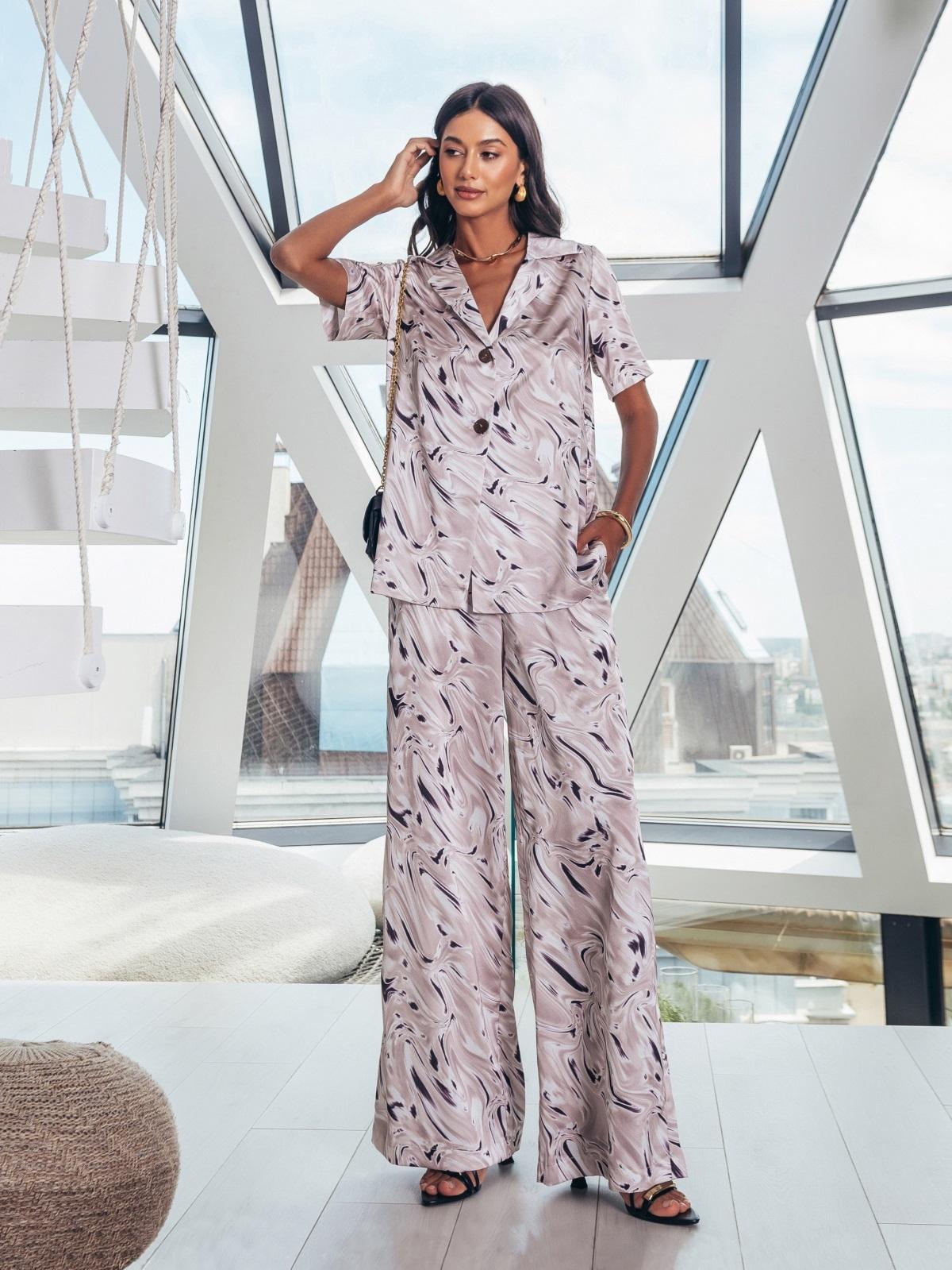 Атласний костюм-двійка пудровий | 89489 Атласний костюм-двійка пудровий | 89489