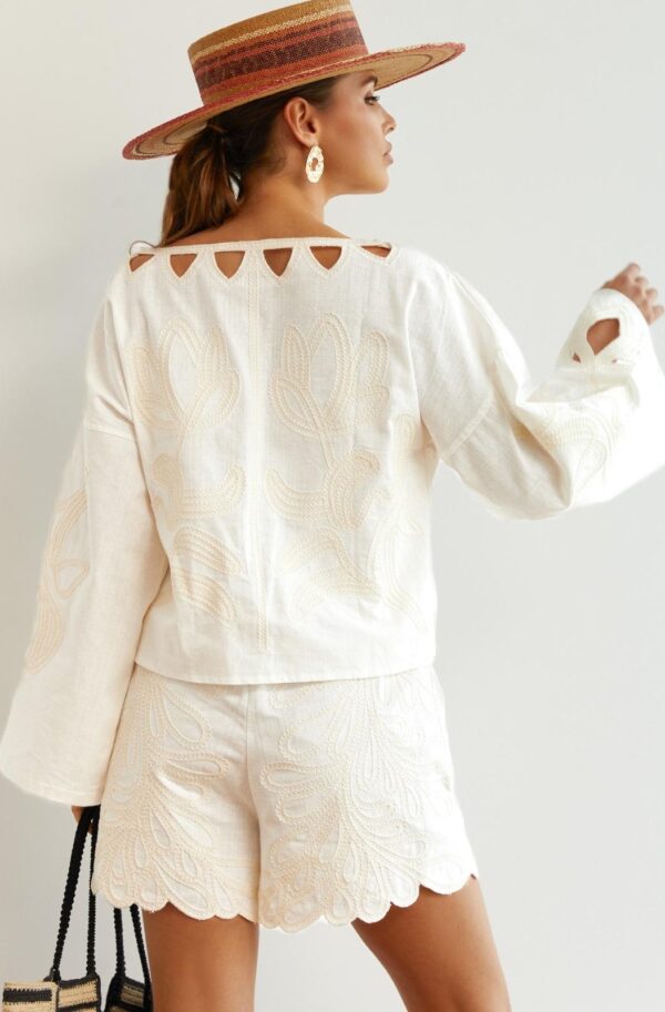 Бавовняний костюм з шортами молочний | 89809