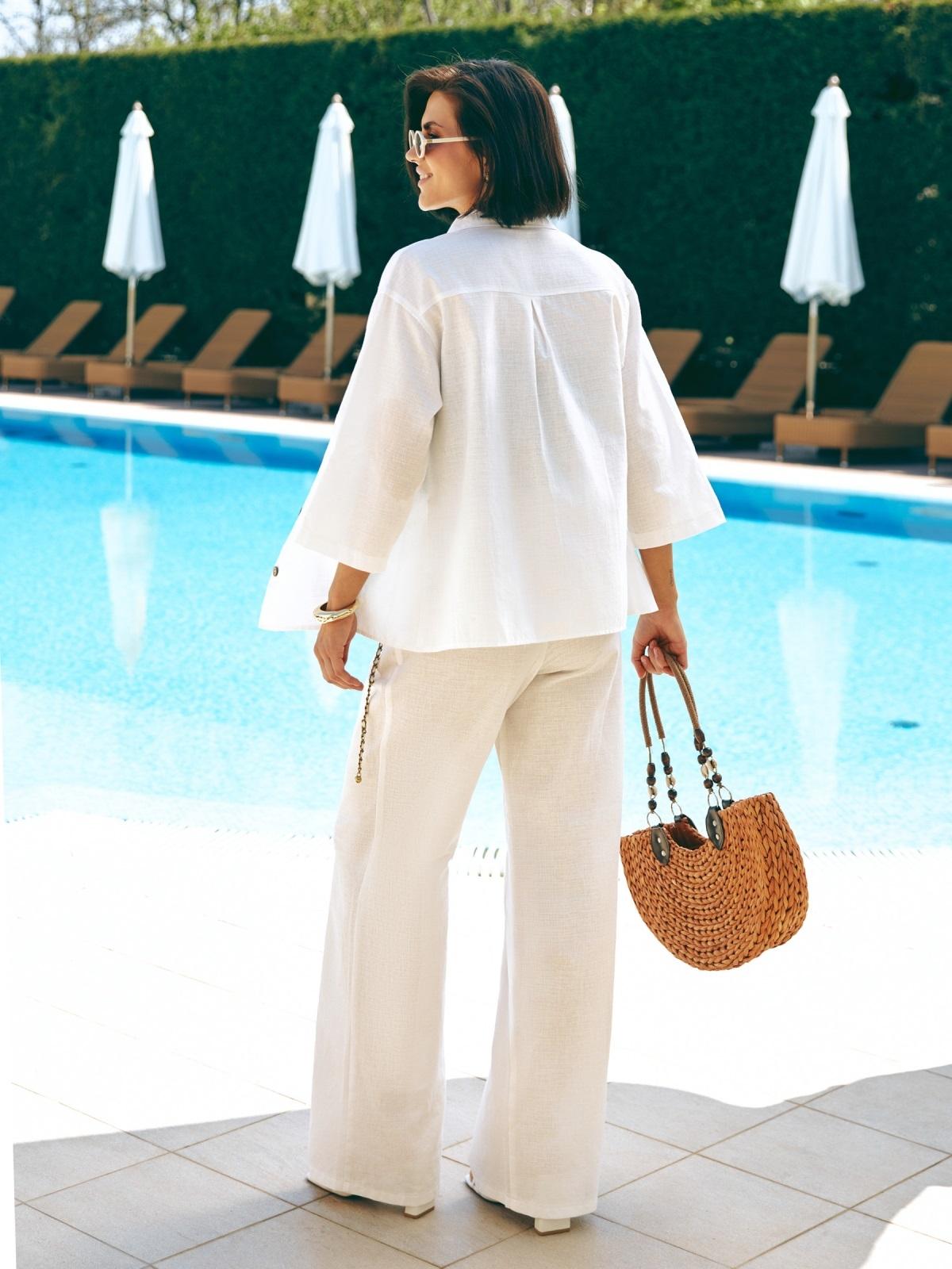 Літній лляний костюм-двійка молочний | 89519