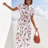 Літнє плаття кльош із софту біле з принтом | 89627