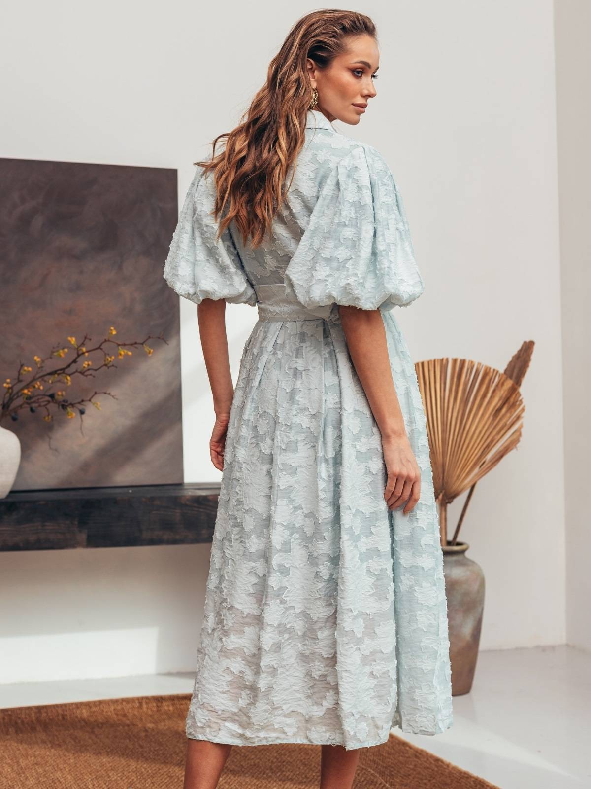 Святкова літня сукня м'ятна з рукавами буф | 89648 Святкова літня сукня м'ятна з рукавами буф | 89648