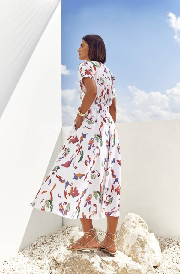 Літнє плаття кльош із софту біле з принтом | 89627