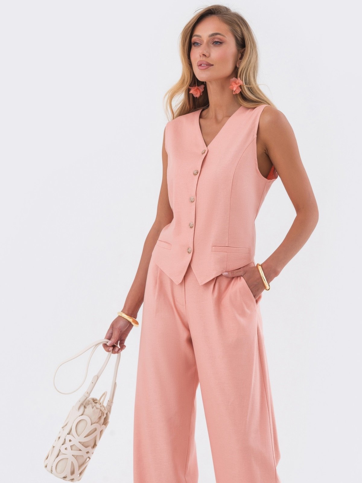 Літній костюм штани та жилет персиковий | 90036