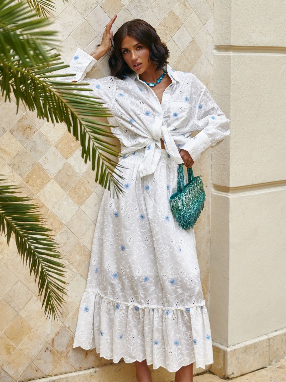 Костюм спідниця та сорочка з прошви білий | 90007