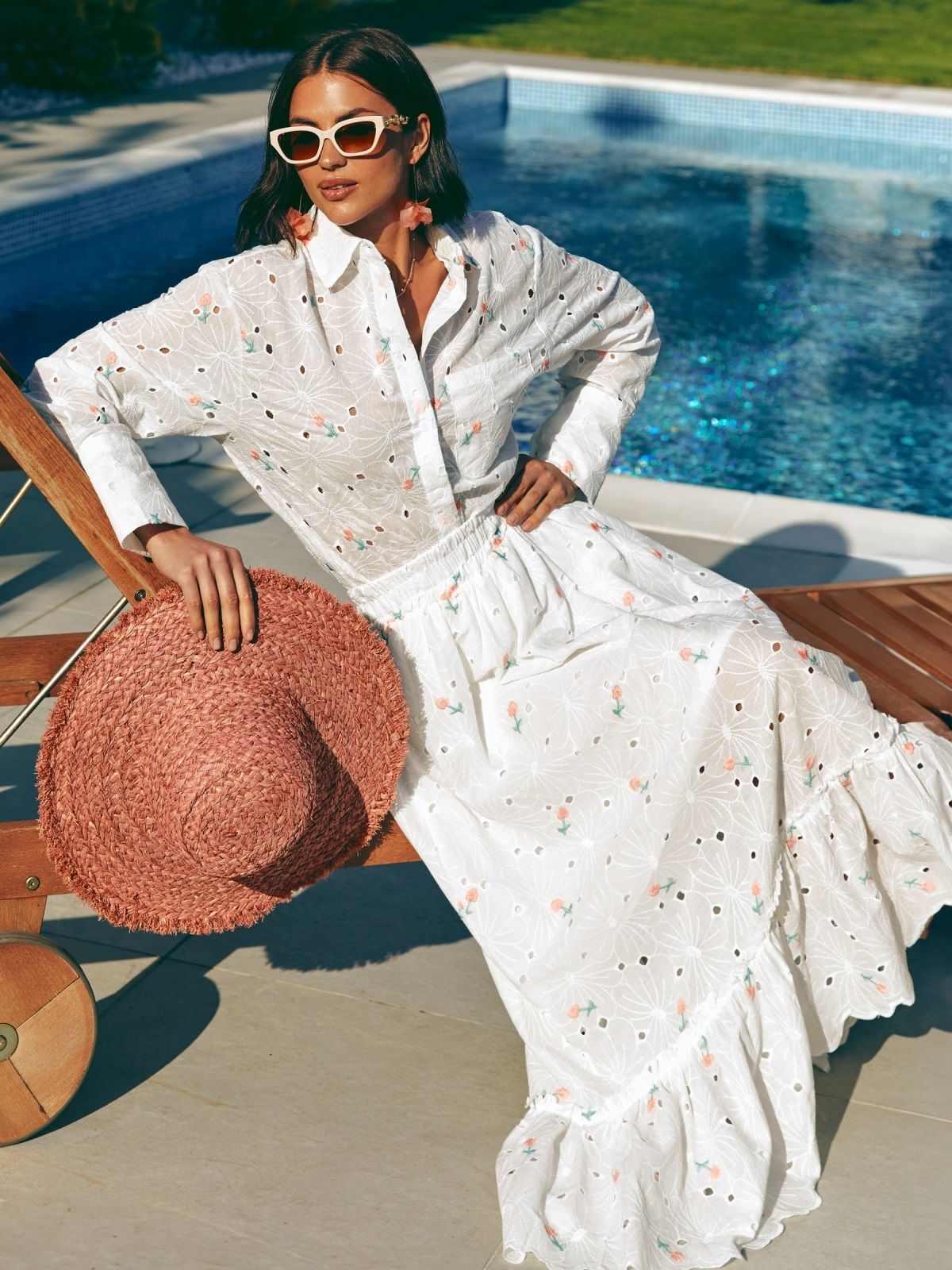 Літній костюм зі спідницею з прошви білий | 89998 Літній костюм зі спідницею з прошви білий | 89998