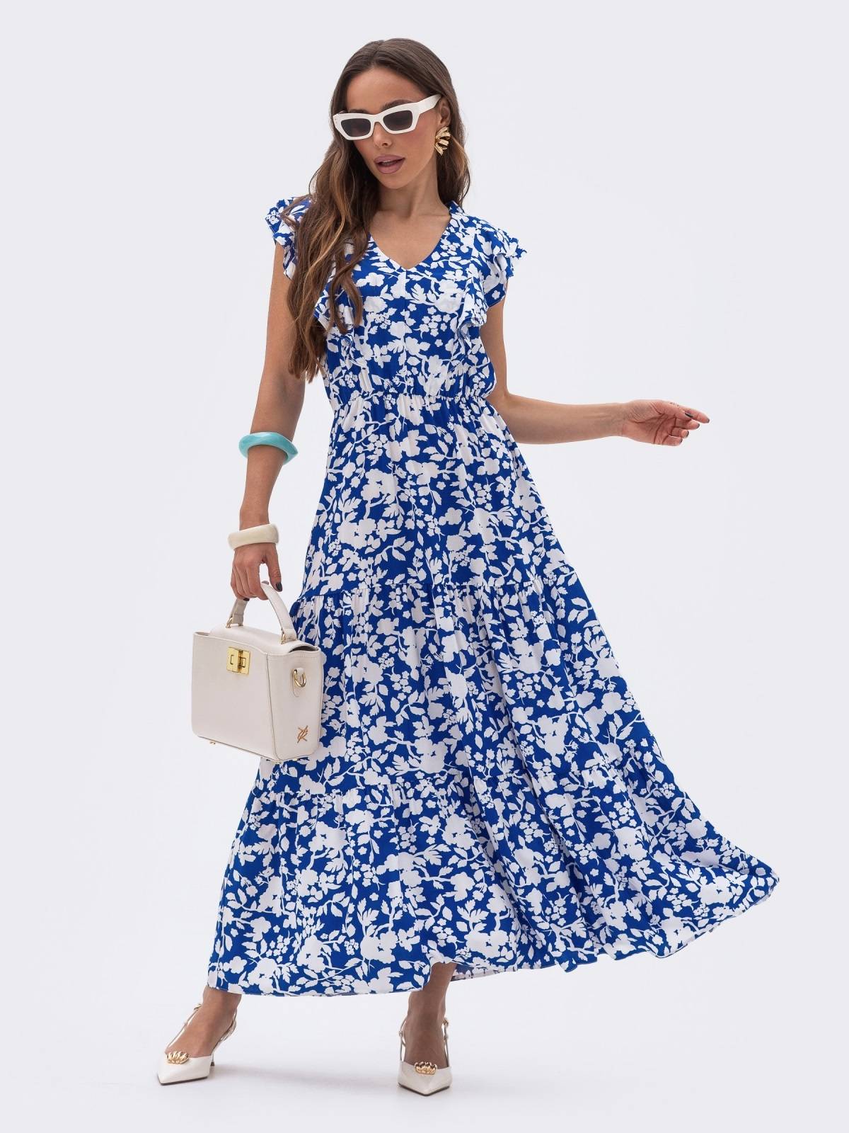 Літня довга сукня у квітчастий принт синя | 90165