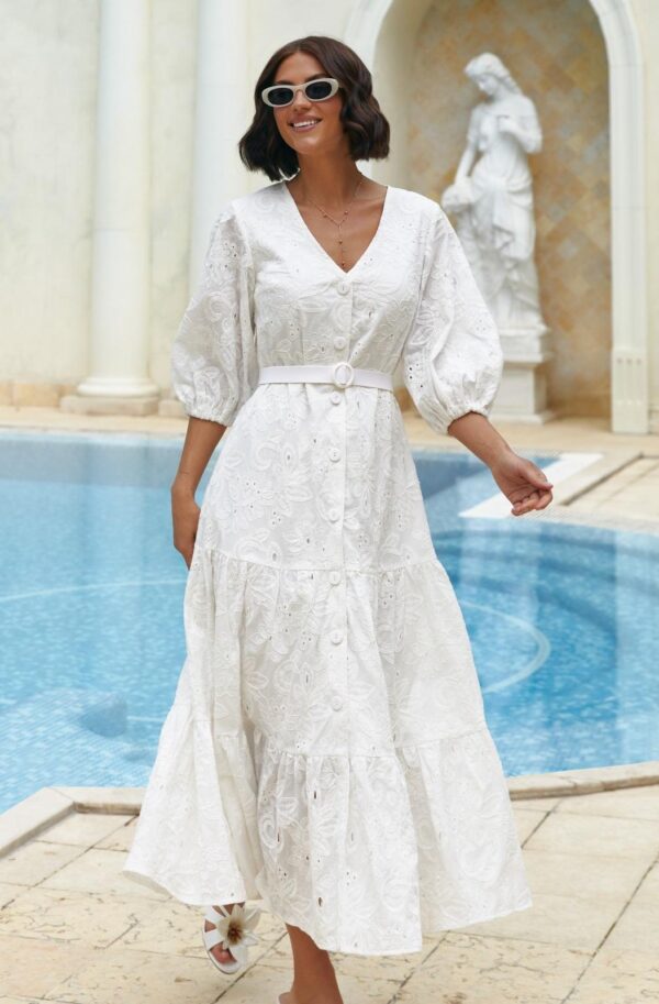 Сукня з бавовняної прошви молочна | 90197