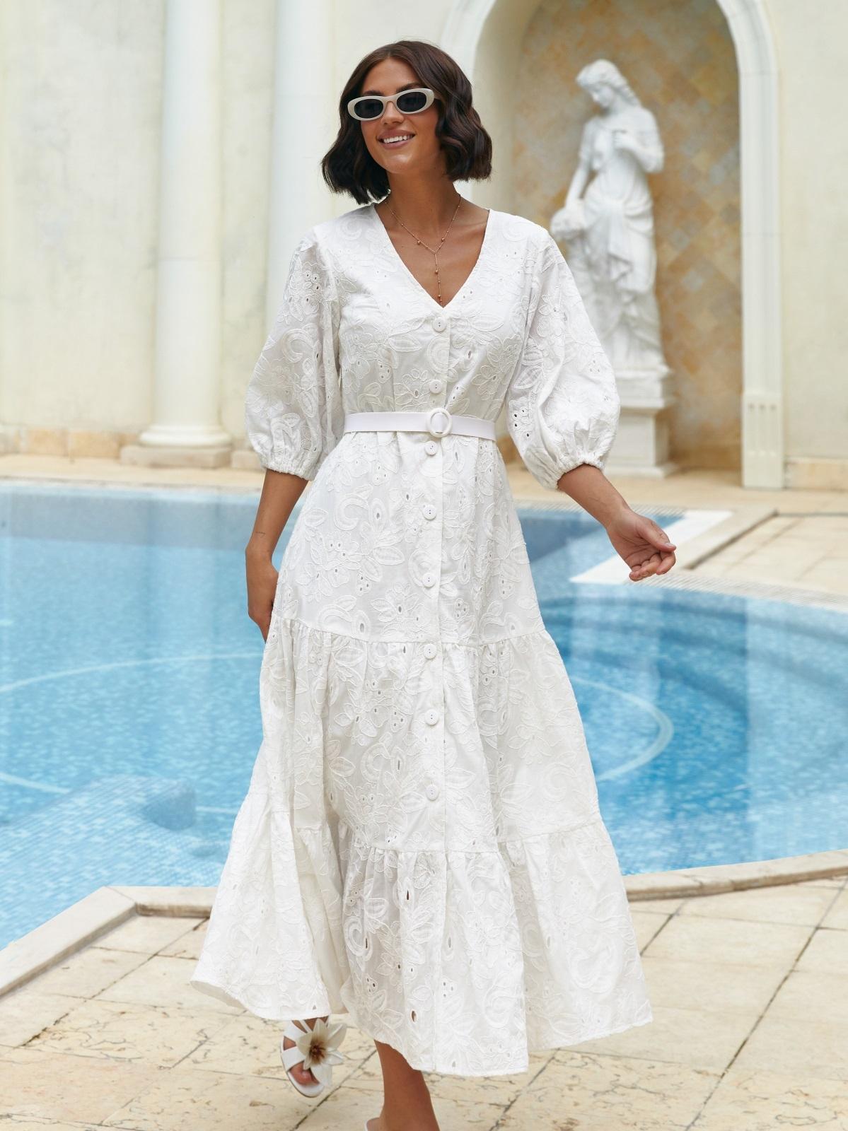 Сукня з бавовняної прошви молочна | 90197 Сукня з бавовняної прошви молочна | 90197