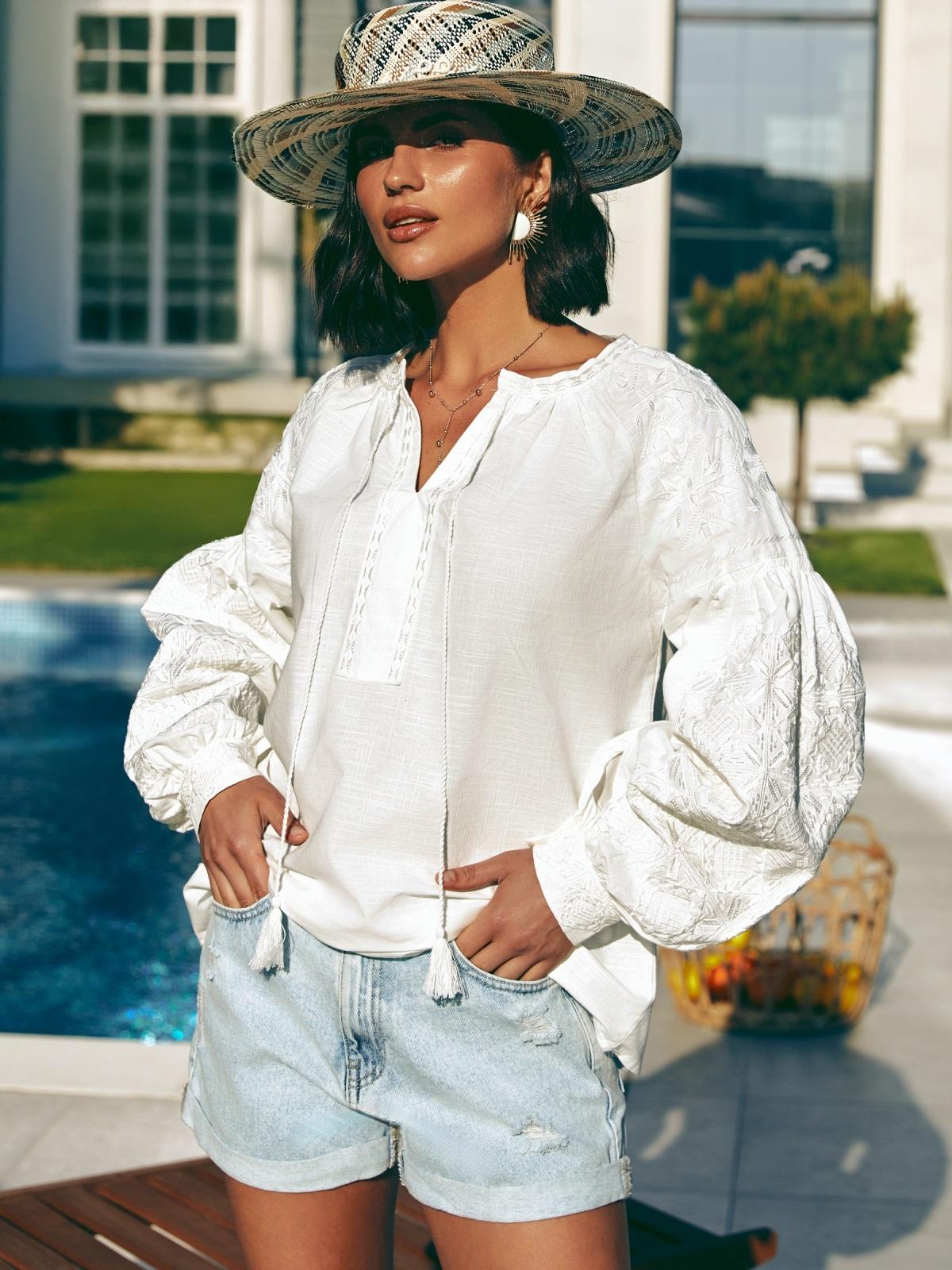 Літня бавовняна блузка з вишивкою біла | 90213 Літня бавовняна блузка з вишивкою біла | 90213