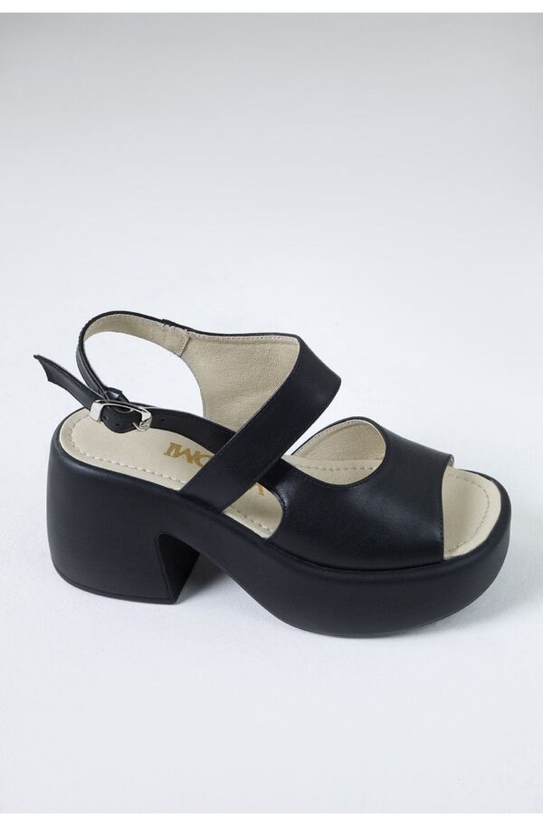 Шкіряні босоніжки чорні на платформі | 89934